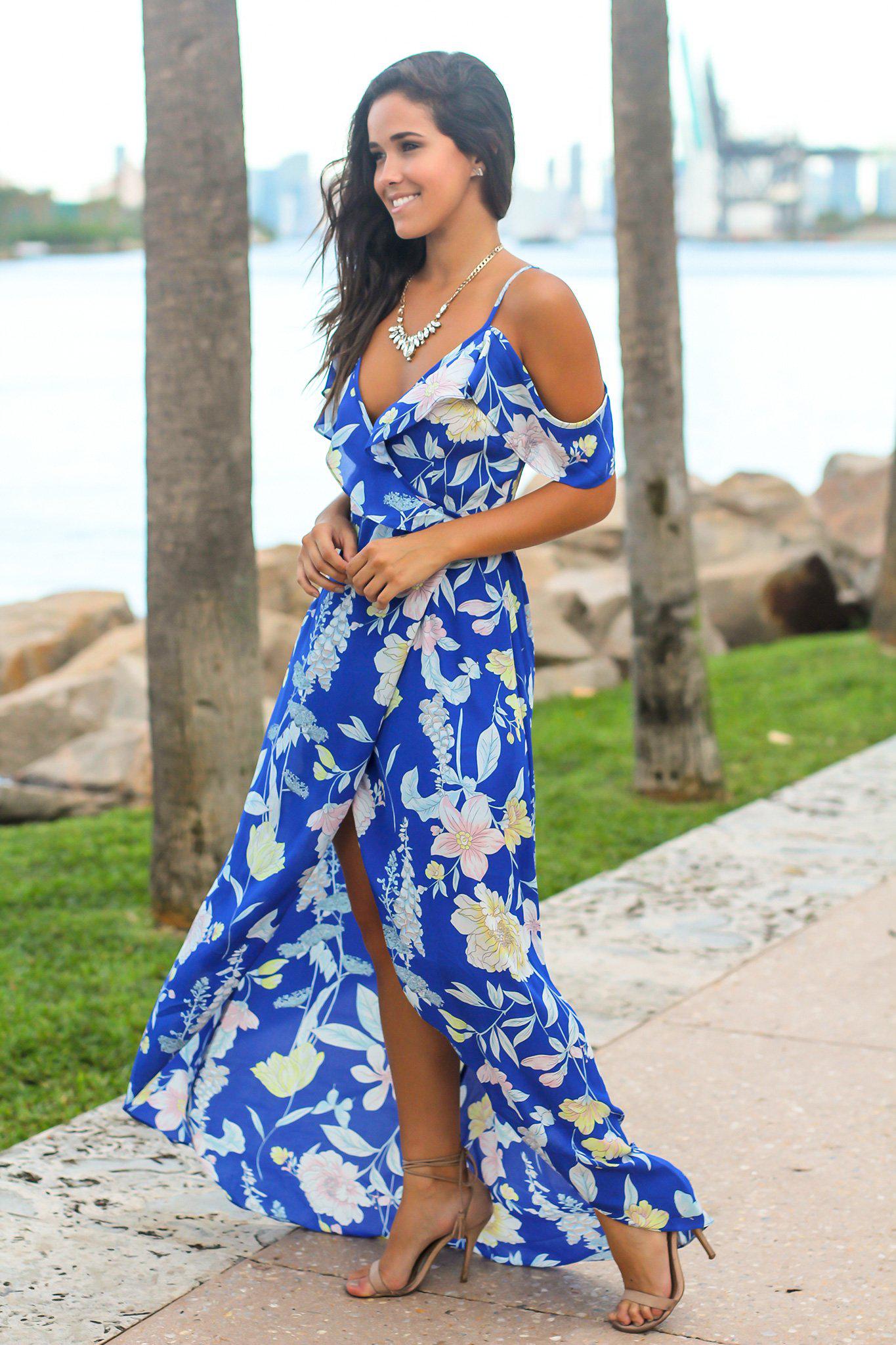 Royal Blue Floral High Low Dress | Cute ...